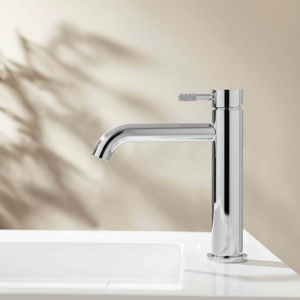 Robinet chrome sur lavabo